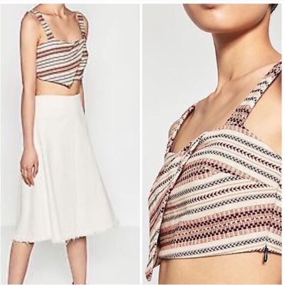NEW Zara Origami Jacquard Crop Top Tank Sleeveless Tribal Knit Off White Large - Picture 2 of 12